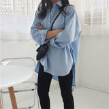 Shirts Women's Asymmetrical Blouse WGTD Women's Lace Up Blusas 2021 Oversized Button Lapel Shirt Tunic Top Female