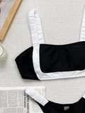 Fongt Bikini Bikini Black And White Contrast Color Sexy Wipe Breast Split Swimsuit D801K-Outfit