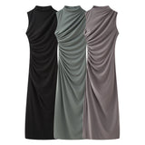 New Wrinkle Decorated Slim Long Midi Dress 3152200-Outfit