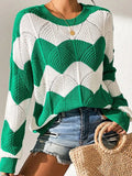 Fongt Yang Autumn New Fur Women's Loose Round Collar Hit The Striped Long-Sleeved Knitted Shirt Top