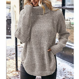 Fongt And Winter Women's Sweater Fashion High-Pin Open Fork Cover Long-Sleeved Knitted Shirt Woman