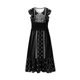 Fongt Women's New Three-Color Printing To Take Waist Dress 146