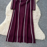 Fongt High-End Sense Niche Fashion Side To Receive Waist Round Collar Long-Sleeved Sweater Dress Female Thin Dress