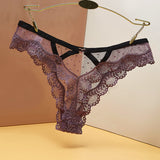 Fongt Lace Mesh T-T-Shirt Female Transparent Hollowless Low-Waisted Cotton Crotch Triangle