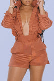 Collar Stripe Shirt Shorts Set 703-1-Outfit