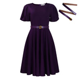 Fongt Women's 2025 Summer Fashion Bubble Sleeve Elegant High- Waist Solid Colored Round Dress African Dress