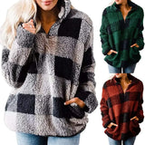 Fongt Autumn And Winter Explosion Coat Loosely Thick Lattice High-Necked Plush Coat Coat Woman