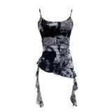 Solid Shooting Wasteland Style Personality Letter Tie-Dye Printing Mesh Sling Sling Babes Irregular Tuxedo Small Vest