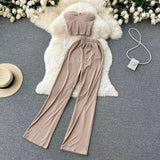 Fongt Strapless Short Top High Waist Casual Loose Wide Leg Pants-Outfit