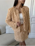 Fongt 2025 New Lyso Coat Set Women Hot Elegant Short Top + Skirt New Year