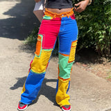 Fongt Trendy Personality Loose Pants 2025 Autumn New Splicing High-Waisted Wide-Legged Jeans Woman