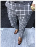 Fongt New Men's Casual Dating Men's Lattice Solid Nine-Point
