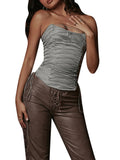 Women Sexy Corset Bustier Sleeveless Spaghetti Strap Lace Slim Fit Backless Zip Cami Top