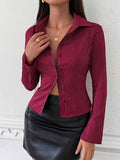 Fongt Striped Casual Open-Shirt Button Long-Sleeved Shirt