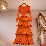 Fongt Banquet Dress High-End Light Luxury Niche Lotus Leaf-Side Cake Dress Heavy Industry Folds Long