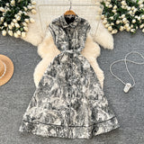 Fongt New Women's High-End Elegant Dress Women's Collar Sleeveless Single Buckle Ink Painting