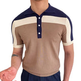 Fongt Men's New Spliced Knitted Shirt Short Sleeves Bump Body Repair Polo Shirt Men