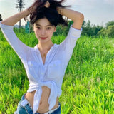 Fongt Summer And Autumn Hot Style Women's Wear College Style Sweet Lapel Single Breasted Cardigan Slim Korean Version Shirt