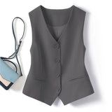 Fongt V-Neck Small Suit Vest Female Outside With Vintage Short Fold Wear Stylish Vest Horse Jacket Sleeveless Vest Top-Outfit