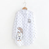 Arrival Big Face Cat Embroidery Long White Blouse Casual Striped Dot Cotton Shirt Loose Plus Size Top Feminina Blusa