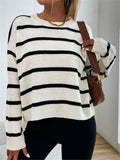 Fongt Fall Loose Round-Neck Striped Knitted Sweater