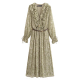 Fongt Homemade New Women's Classic Belt Laminated Long Sleeve Dress 5029257