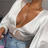 V Neck Lace Floral Long Sleeve