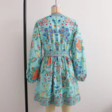 Fongt Women's Long-Sleeved V-Neck Positioning Floral Dress 6839