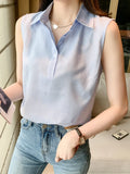 Summer Sleeveless Blouse Women Casual Striped Shirts Blouses Female Blusas Casual Ladies Office OL Blouses Basice Tops-Outfit