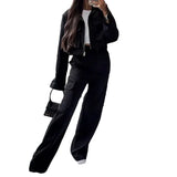 Fongt 2023 New Fashion Solid Color Zipper Short Coat Slim Cargo Pants Suit Female-Outfit