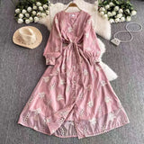 Fongt French Wind And Breeze Floral Dress Women's Autumn Mesh Embroidered Lantern Cuff Strap Design Chic Super Fairy Dress