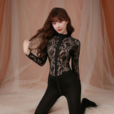 Night Swearing Lingerie Women Feel Lace Perspective Up And Down Double Zipper Open Stender Without Strip Of One-Joint