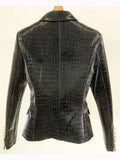 QUALITY Newest Baroque Fashion 2023 Designer Blazer Women's Lion Metal Buttons Slim Fit Crocodile Synthetic Leather