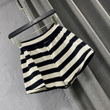 Drawstring Wild Shorts Women Stripe Printing Pocket High Waist Shorts Bandage Easy Elastic Casual Short Pants Lady-Outfit