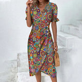 Fongt Large Number Of New 2025 Summer Hot Sales Geometric Collage Bubble Sleeve Irregular Pendulum Dress