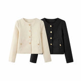 Fongt Women's Clothing Texture Autumn Round Collar Short Jacket Jacket In Autumn Winter 2025