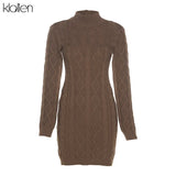 Simple Solid Long Sleeve Turtleneck Sweater Dress Autumn New Women Warm Streetwear Slim Stretch Mini Bodycon