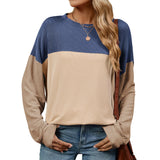/ Winter 2024 New Round Collar Vertical Color Long Sleeve Loose T-Shirt Top-Outfit