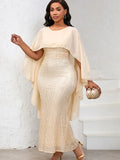 Fongt Women's Spring New Fashion Chiffon Cloak Cane Cown Banquet Party Dress Dress