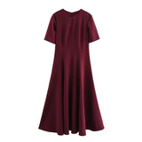 Fongt Women's Clothing Explosion Fashion Waist Wave Wide Swing Short-Sleeved Fan Flute Dress