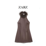 Fongt Homemade New Women's Clothing Fashion Feather Hanging Neck Dress 4772209