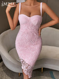 2022 New Summer Women Spaghetti Strap White Lace Club Party Bandage Dress Sexy Sleeveless Celebrity Evening Runway