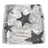 Fongt Street Style Fashion Five-Cornered Stars Glitter Low-Waisted Ass Babes Dance Performance Personality Squint Skirt