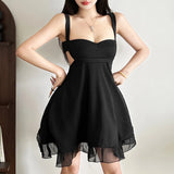 Fongt Summer Fashion Trend Women's New Slings A Word Shoulder Loose Mesh Thin Dress