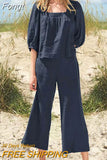 Women Summer Casual Loose Streetwear Outfits Sleeveless O Neck Tops Long Pants Set Female Solid Matching Two Piece Set 2023