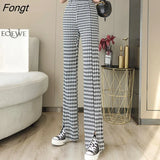 Women Houndstooth Mopping Loose Chic High Waist Pant Casual Ins Korean Fashion College Students Stylish Feminine