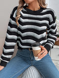 Fongt Autumn And Winter Casual Hollow Striped Lantern Long-Sleeved Jacket Sweater Women's Clothing