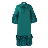 Fongt Summer And Autumn New Fashion Casual Style Lotus Side Horn Sleeve Large Dress