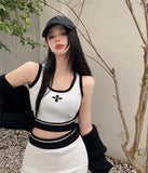 Summer New Pure Windy Cross Sling Small Vest Top High Waist Thin Knitted Hip Skirt
