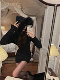 Elegant Solid Knitted Dress Women Slim Y2k Designer Hoodie Dress Female Korean Fashion Warm Christmas Sweater Dress
